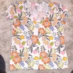 LOFT Orange and Pink Fitted Short Sleeve Tee